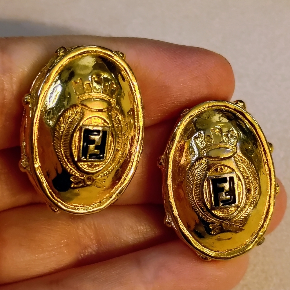 Vintage FENDI FF Royalty Crown Crest Clip-on Earrings